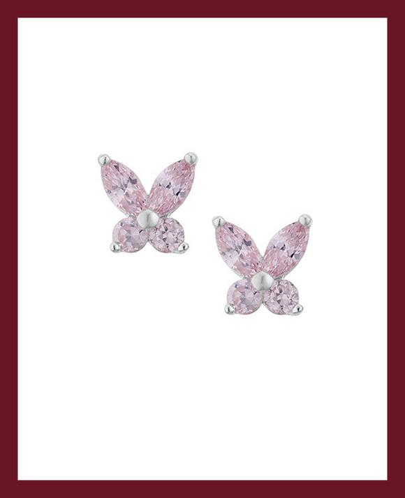 childrens pink and silver butterfly earrings