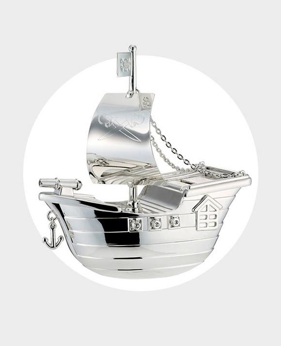 silver pirate ship money box
