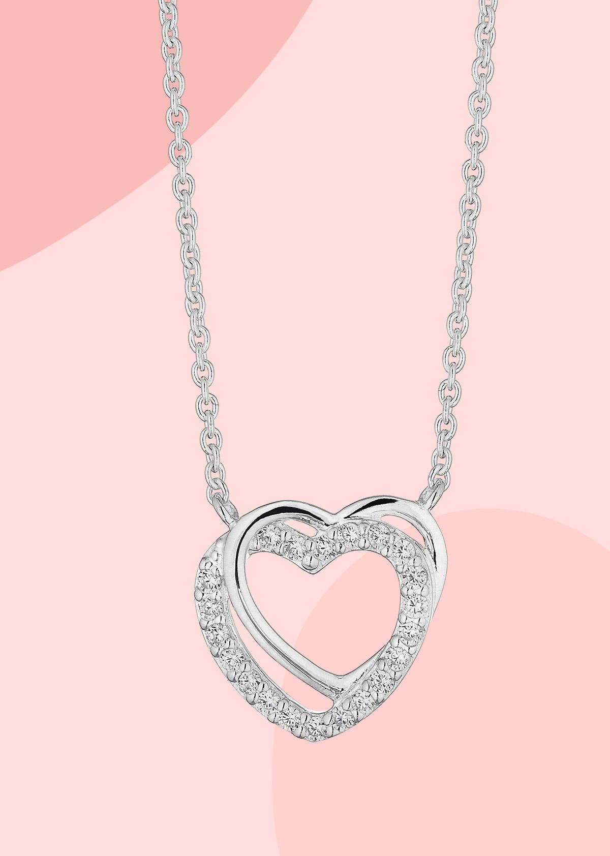silver and diamond heart necklace