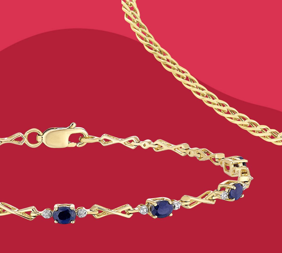 gold bracelet and gold and sapphire bracelet