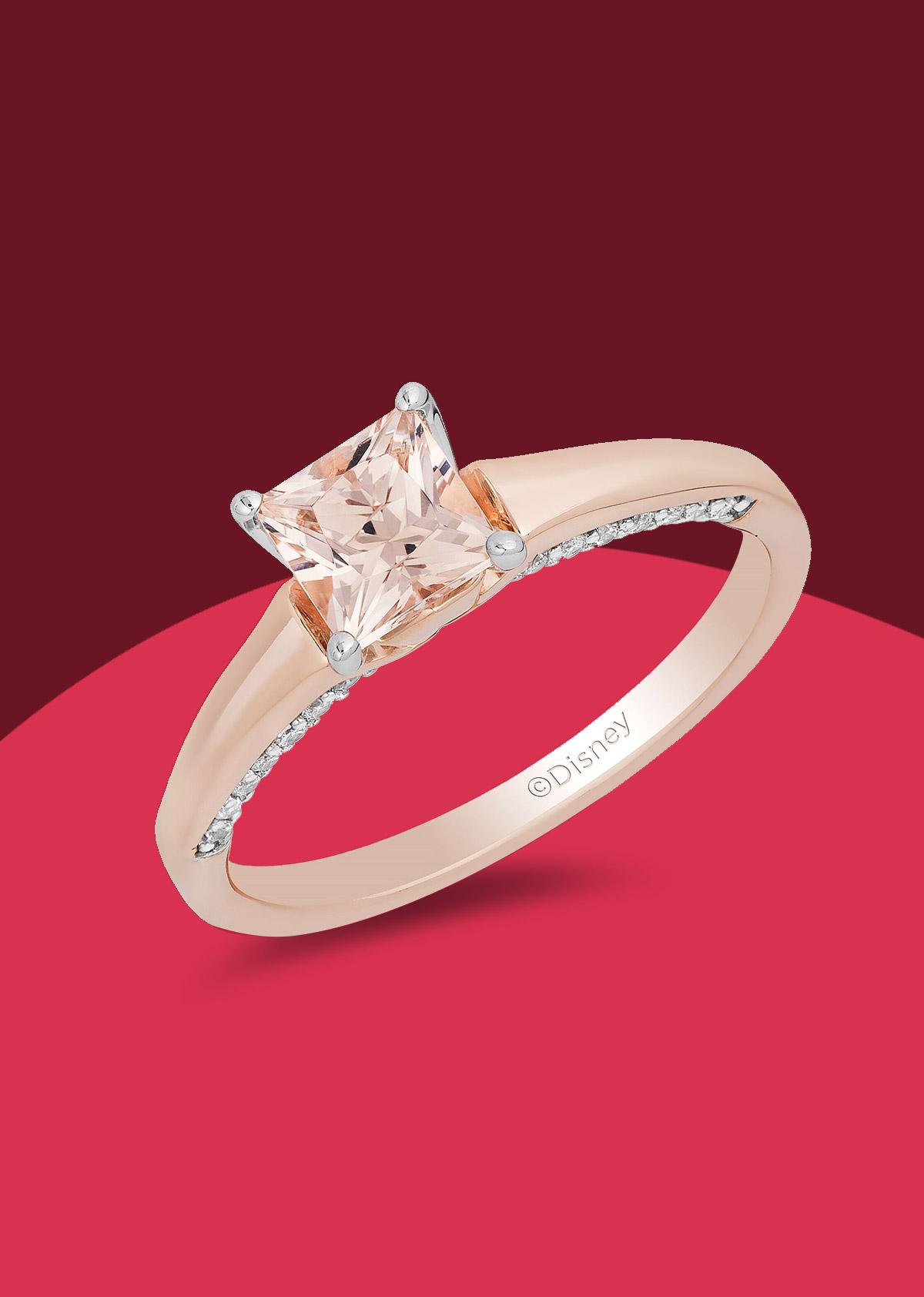 Enchanted disney diamond and morganite engagement ring