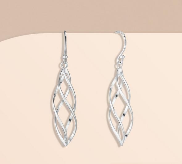 Silver crossover cage drop earrings