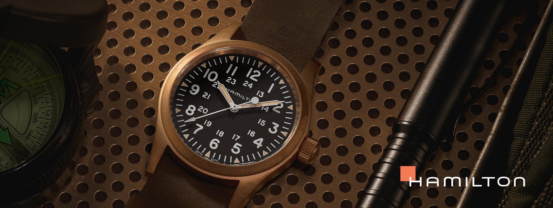 Hamilton, Brown Leather Watch with Blue Face