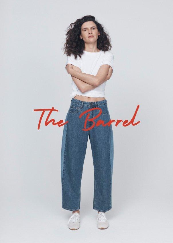 barrel leg jeans in blue denim with side stripe