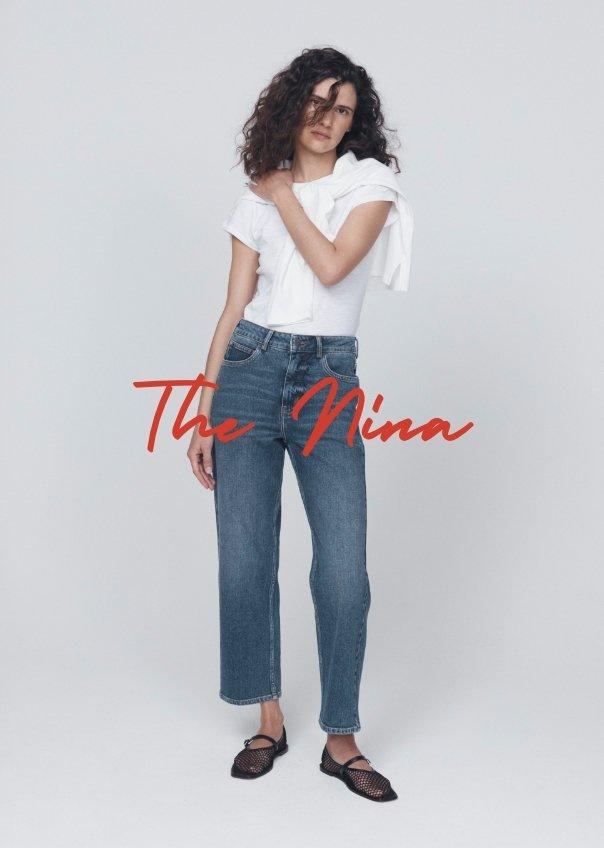 Nina high-waist straight leg jeans in blue denim