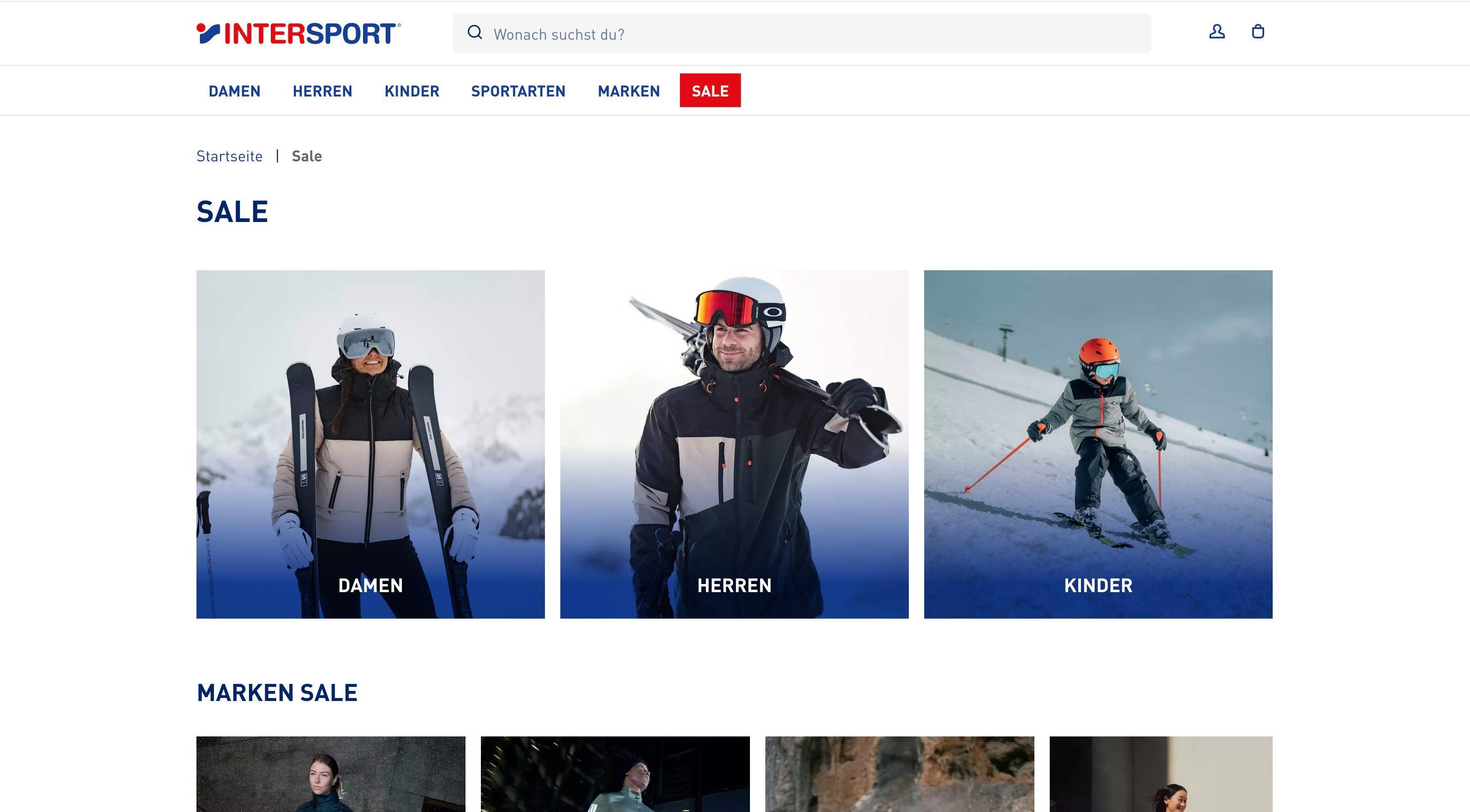 INTERSPORT Partnerprogramm - Sale Seite des INTERSPORT Shops