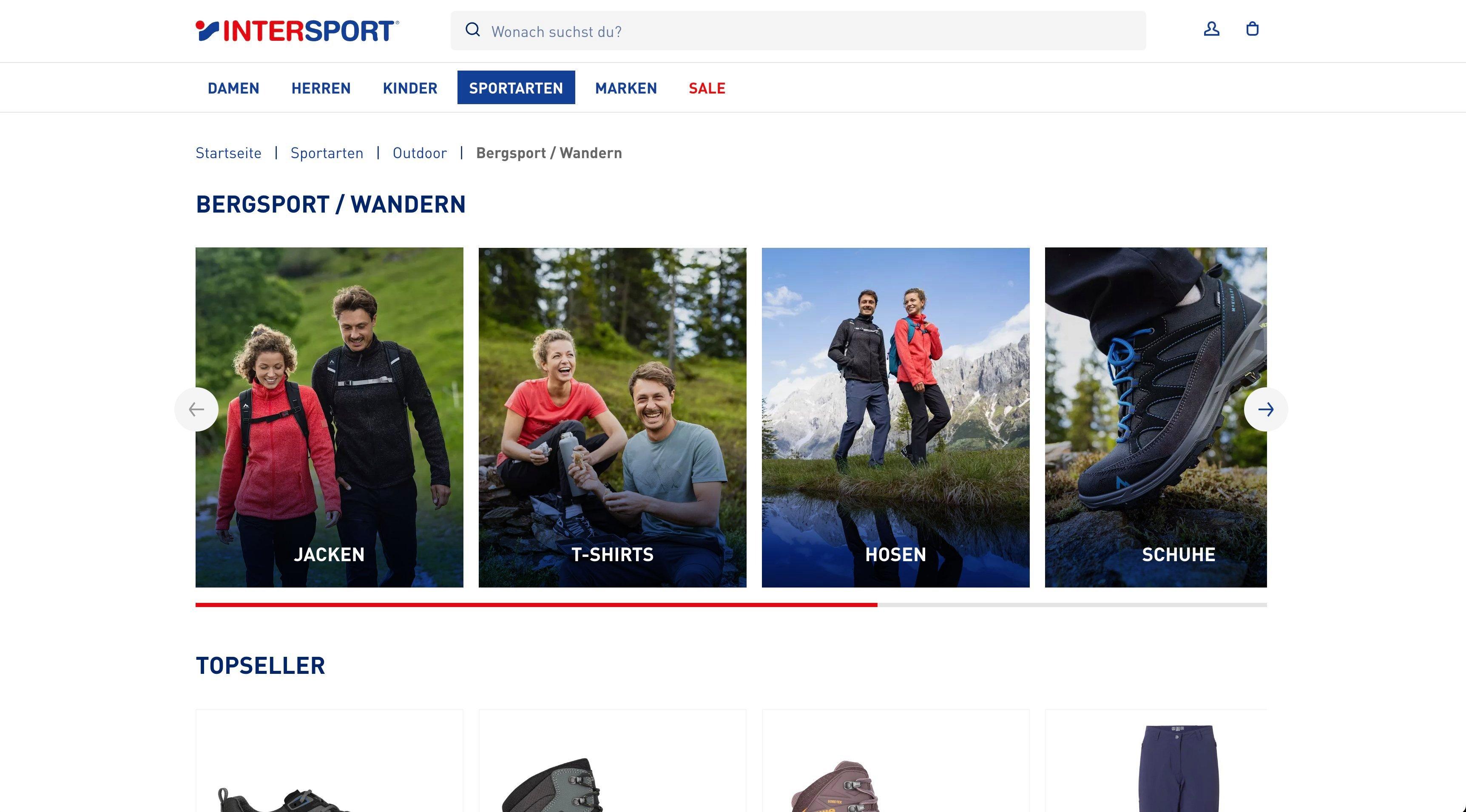 INTERSPORT Partnerprogramm - Bergsport & Wandern Seite des INTERSPORT Shops
