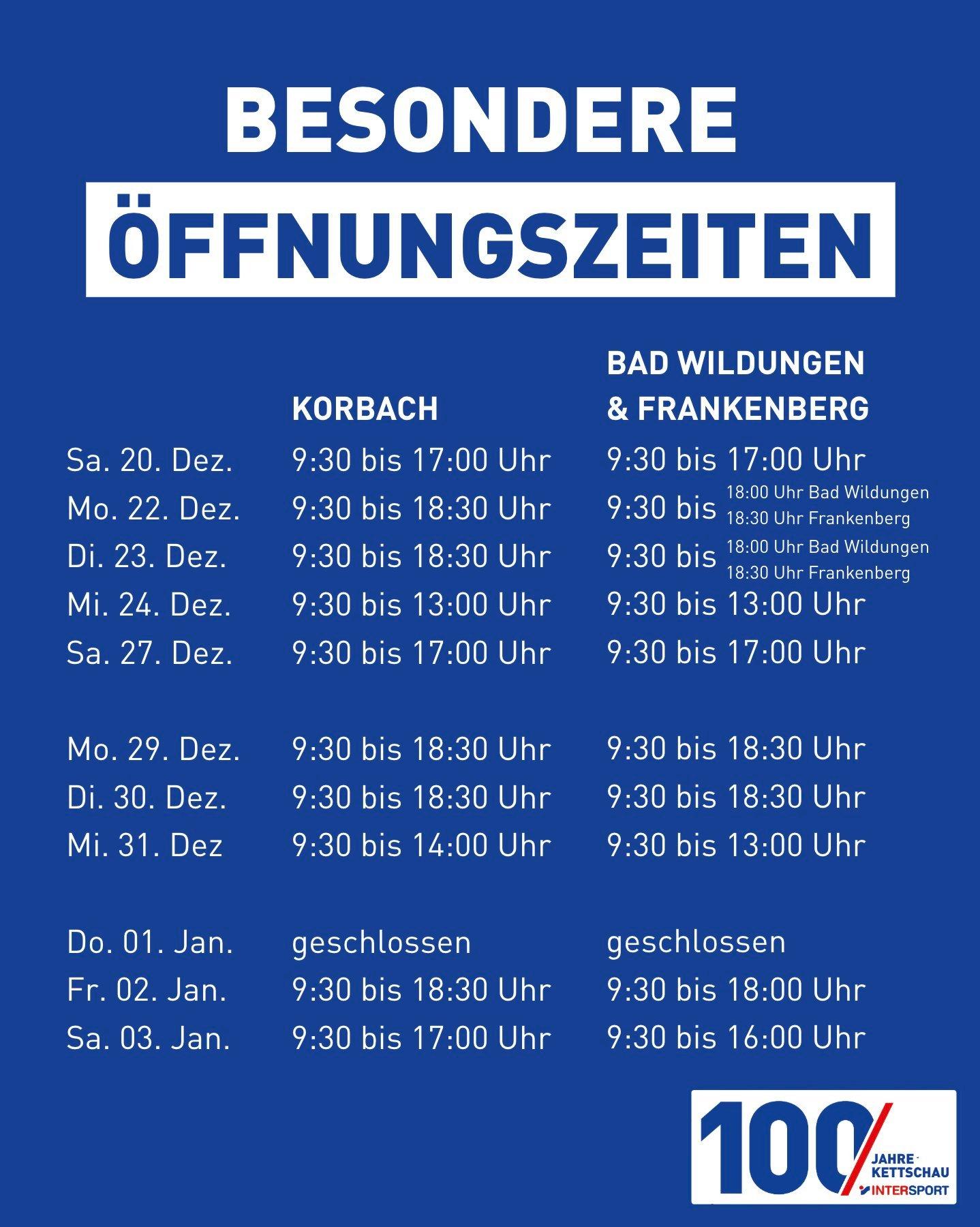 Besondere Öffnungszeiten