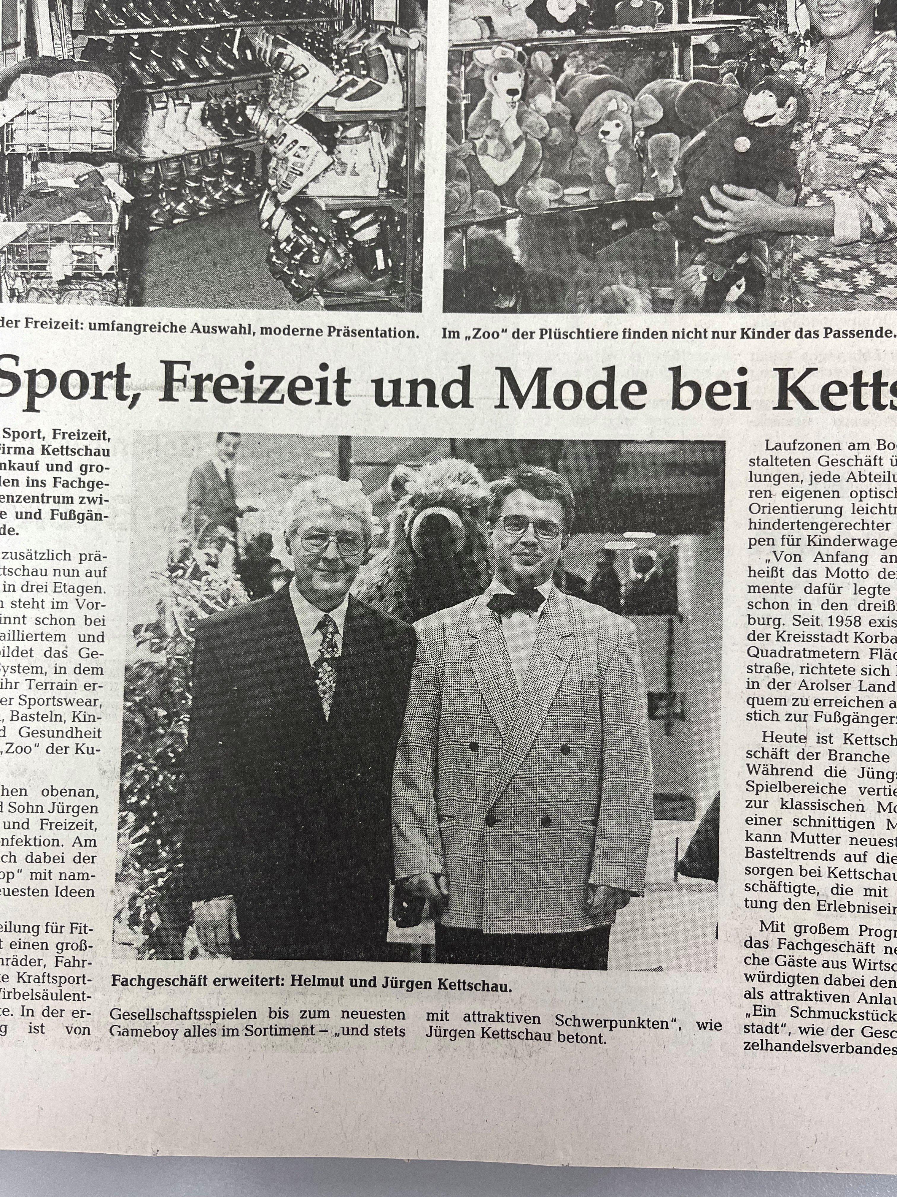Zeitungsausschnitt aus 1994: Sport, Freizeit und Mode bei Kettschau