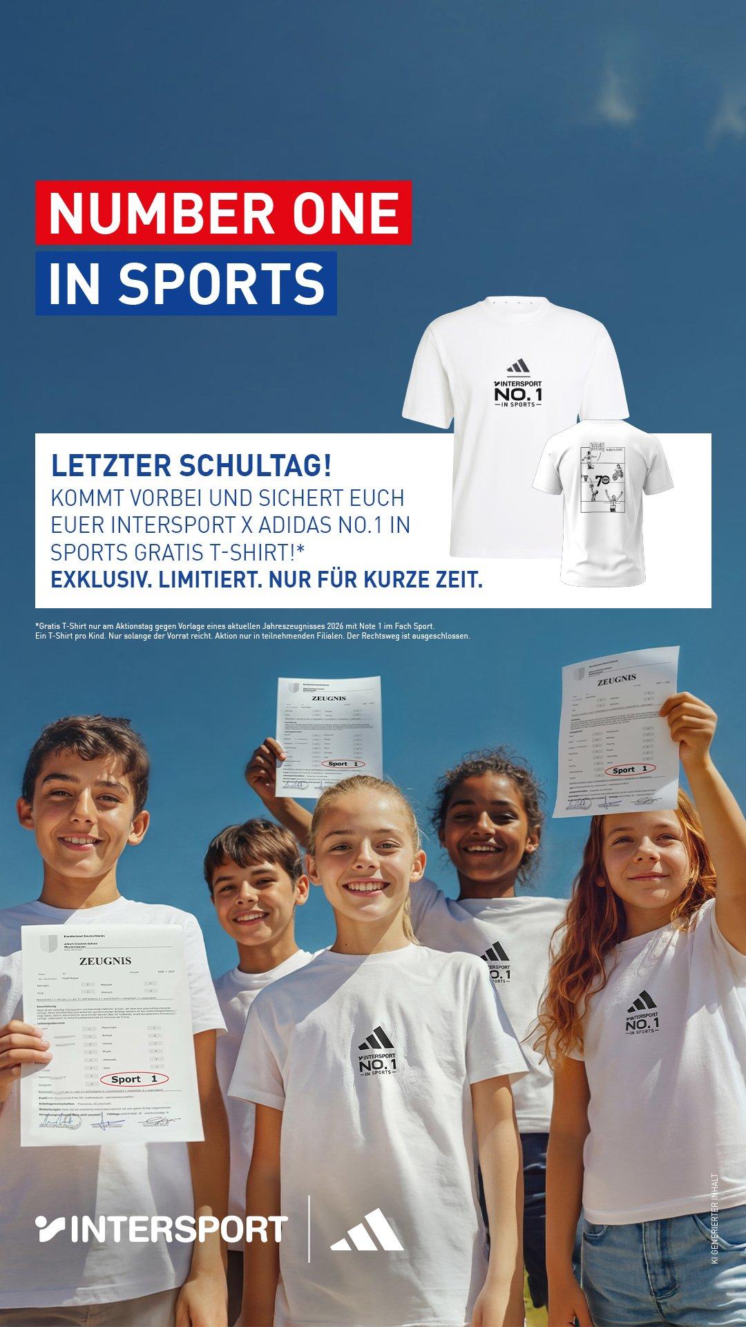 Zeugnisaktion bei INTERSPORT Hübner - hol dir dein Adidas-Shirt für Note 1 im Fach Sport