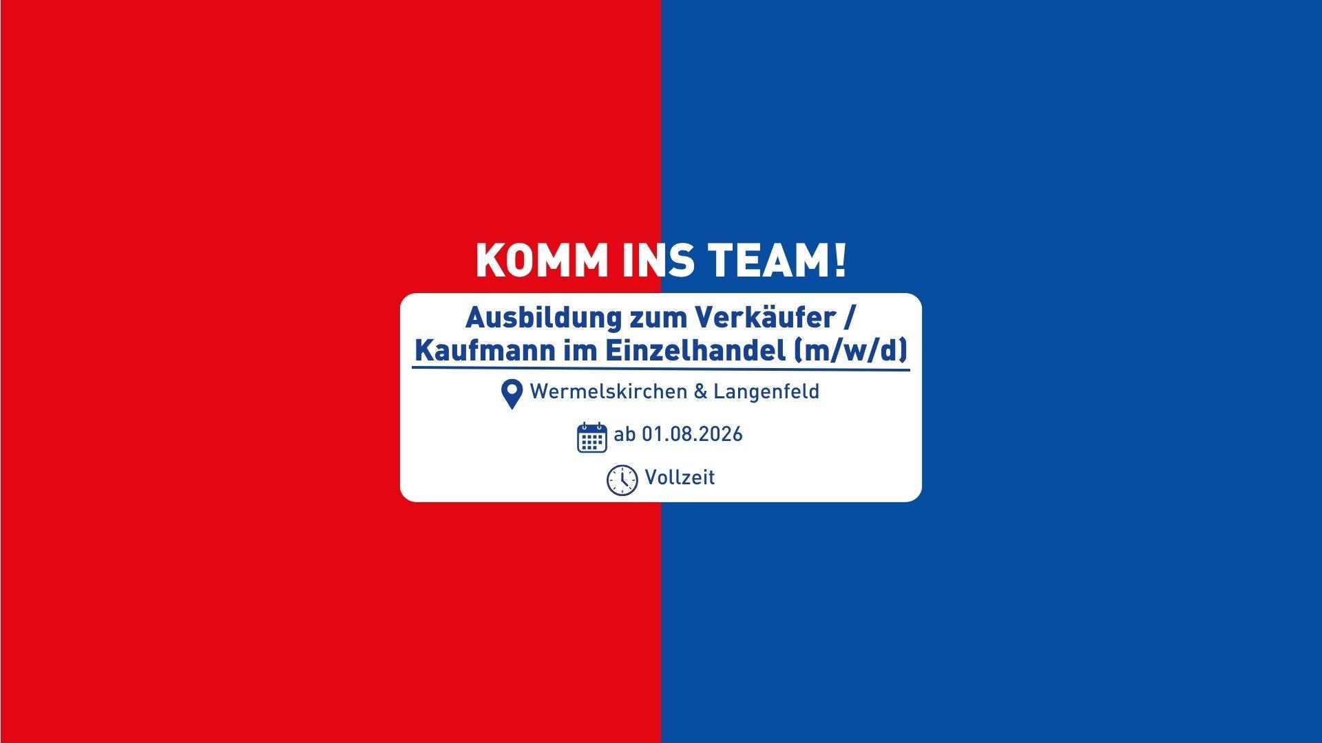 Ausbildung zum Verkäufer/ Kaufmann im Einzelhandel (m/w/d) bei INTERSPORT Middendorf in Wermelskirchen oder Langenfeld.