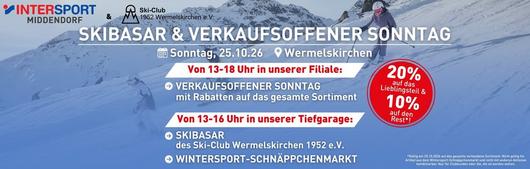 SAVE THE DATE: Skibasar & verkaufsoffener Sonntag am 25.10.2026 bei INTERSPORT Middendorf in Wermelskirchen.