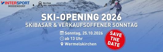 SAVE THE DATE: Skibasar & verkaufsoffener Sonntag am 25.10.2026 bei INTERSPORT Middendorf in Wermelskirchen.