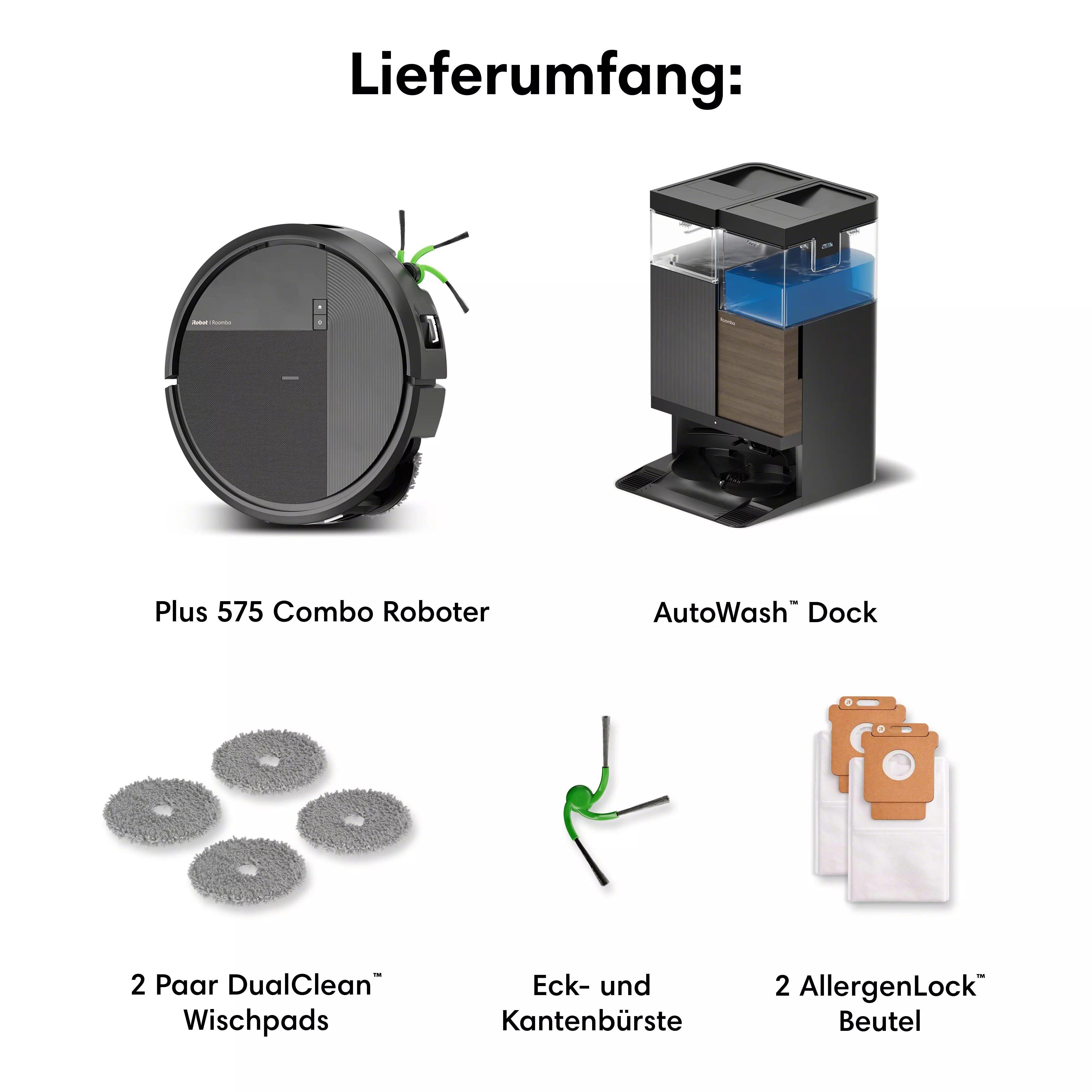 Roomba® Plus 575 Combo Roboter + AutoWash™ Dock – Schwarz