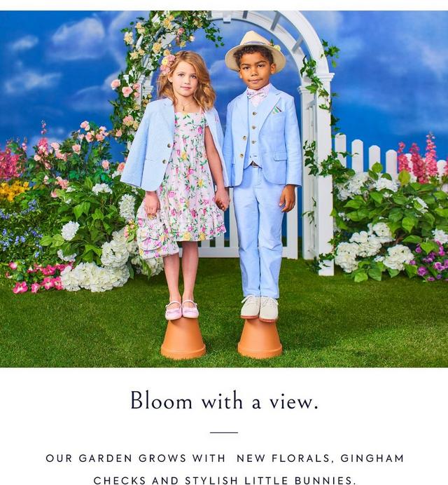 Bloom with a view. Our garden grows with new florals, gingham checks, and stylish little bunnies. Shop now.