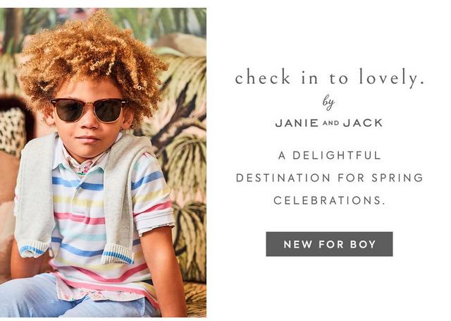 Check in to Lovely by Janie and Jack. A delightful destination for spring celebrations. Shop now for boys.