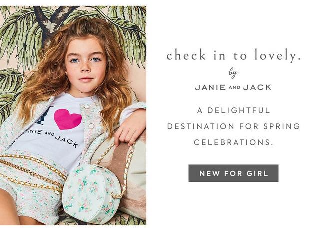 Check in to Lovely by Janie and Jack. A delightful destination for spring celebrations. Shop now for girls. 