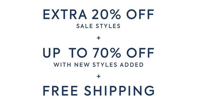 Extra 20% off Sale styles, plus up to 70% off select styles, plus Free Shipping. Shop now.