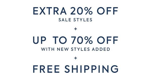 Extra 20% off Sale Styles + up to 70% off with new styles added + free shipping. Shop Sale.