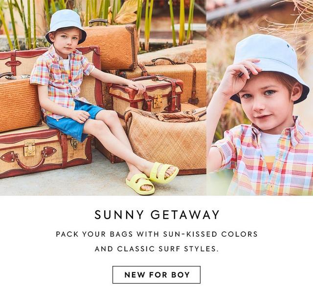 Sunny Getaway: Pack your bags with sun-kissed colors and classic surf styles. Shop new in.