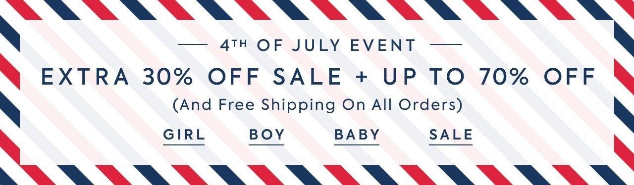 4th Of July Event. Extra 30% Off Sale + Up to 70% Off (And Free Shipping On All Orders)