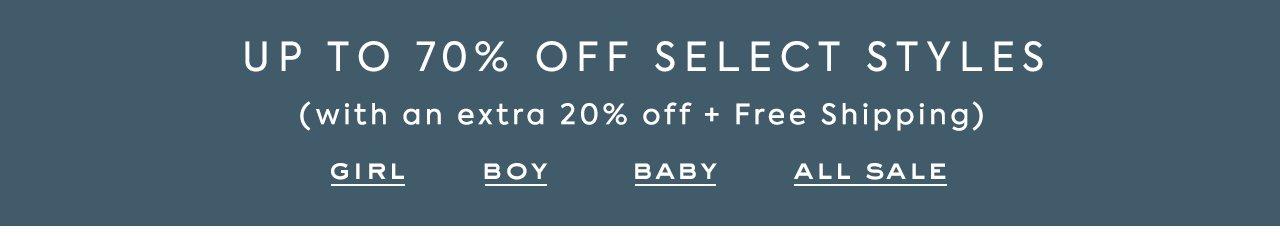 Up to 70% off select styles, with an extra 20% off sale and free shipping. Shop sale.