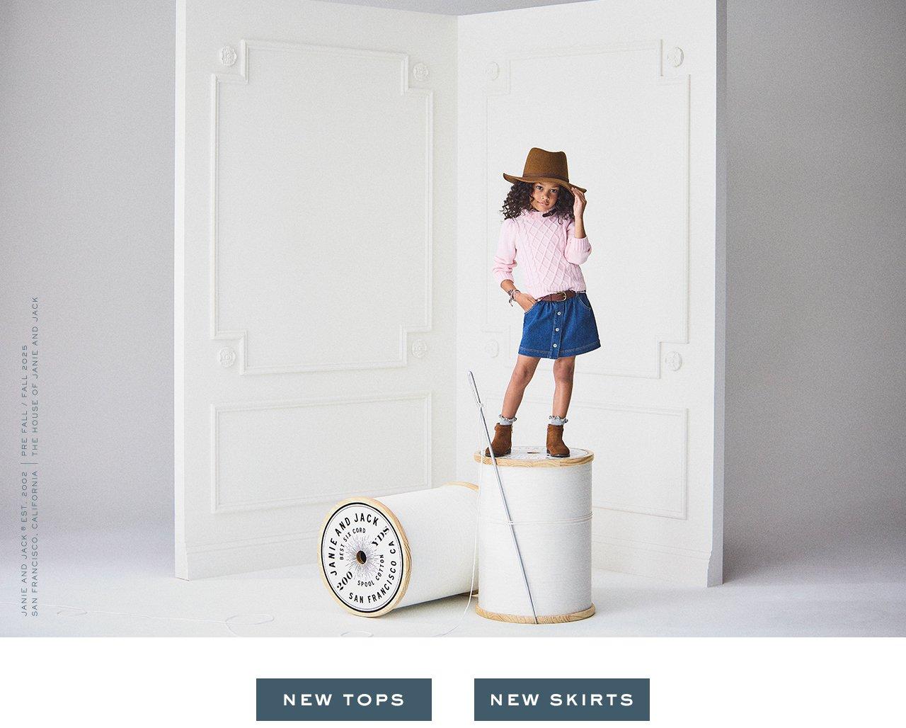 Click to shop new tops and skirts for girl. 