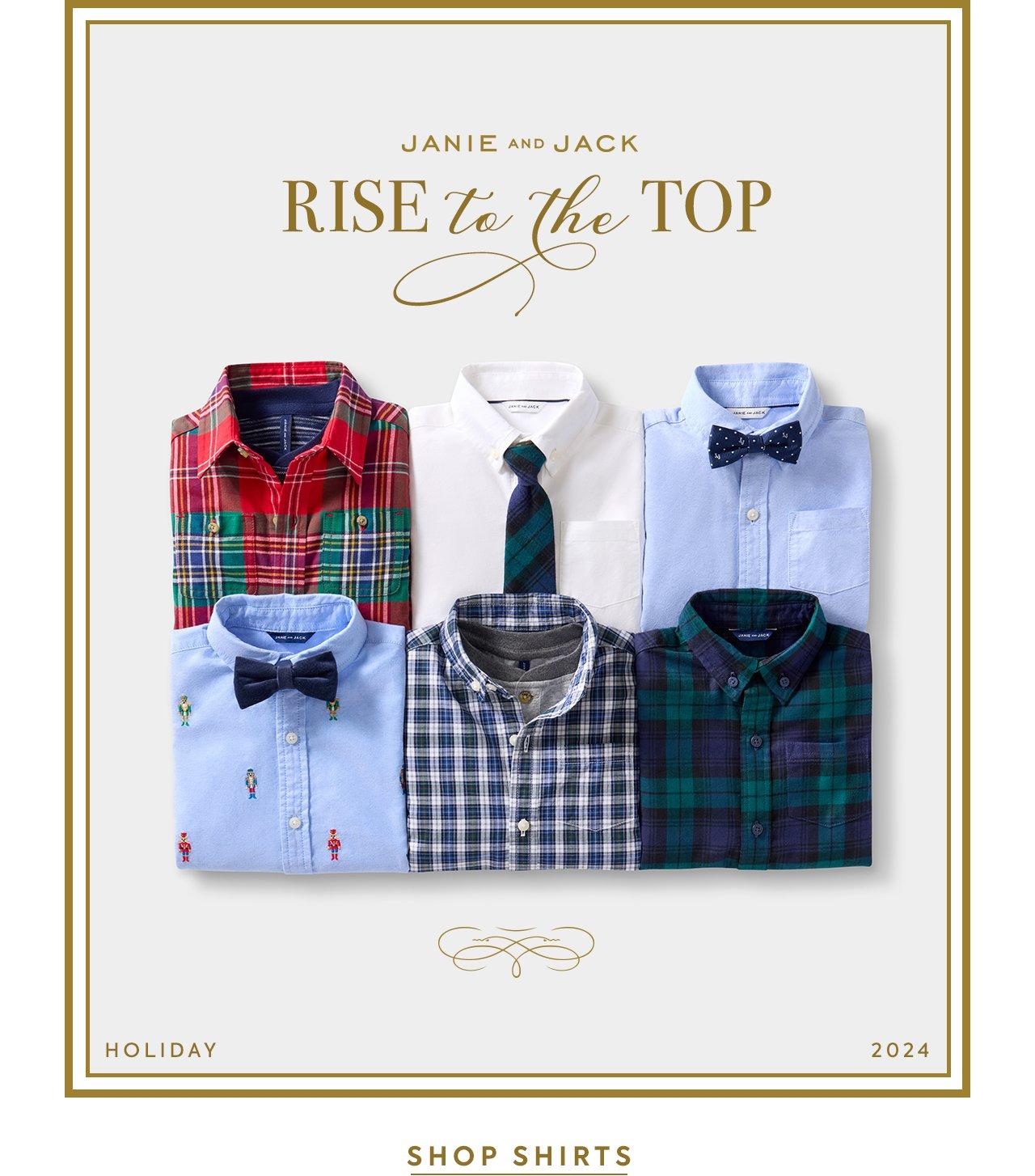 Janie and Jack. Rise to the top. Holiday 2024. Shop Shirts.