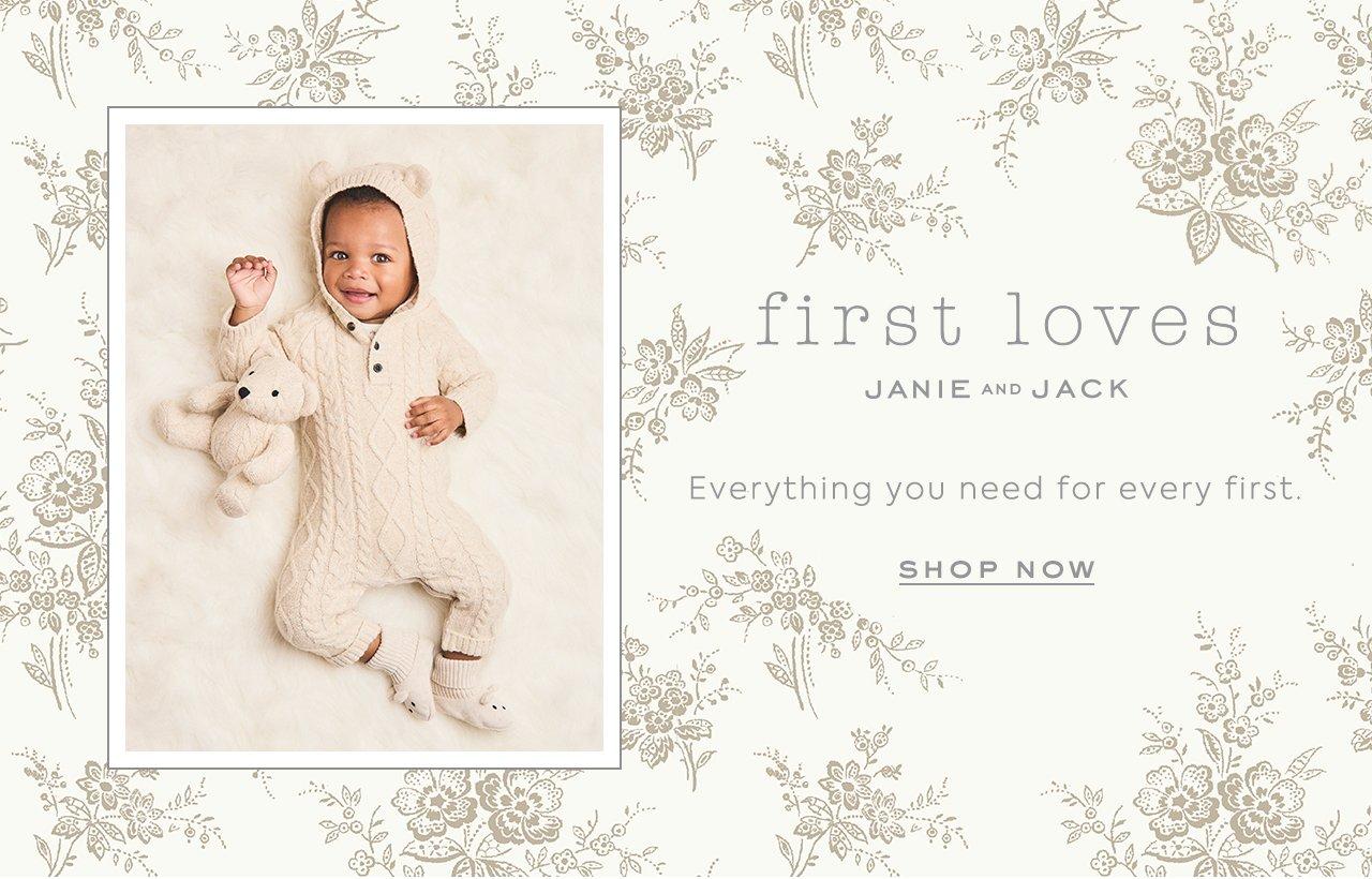 First Loves Janie and Jack. Give baby a warm welcome.