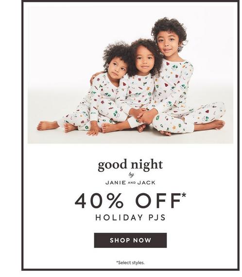 Good Night by Janie and Jack. Get 40% off select Holiday PJs. Shop now.