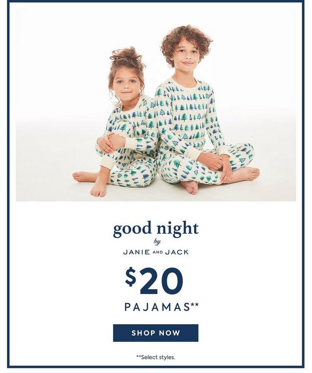 Good Night by Janie and Jack. Select Pajamas at $20. Shop now.