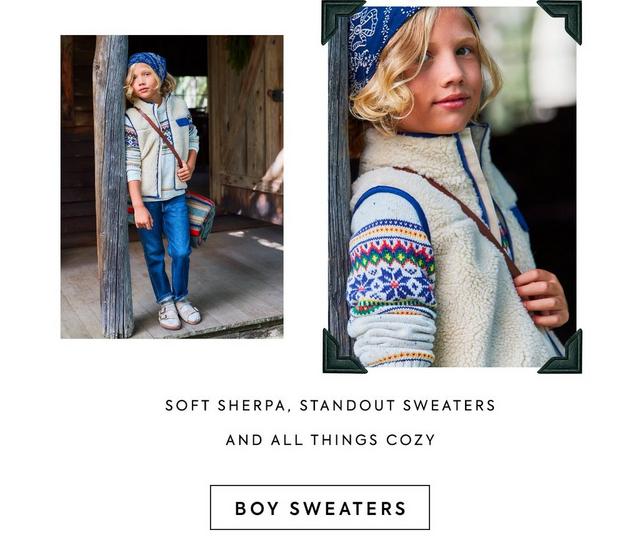 Soft sherpa, standout sweaters, and all things cozy. Shop sweaters for boys. 
