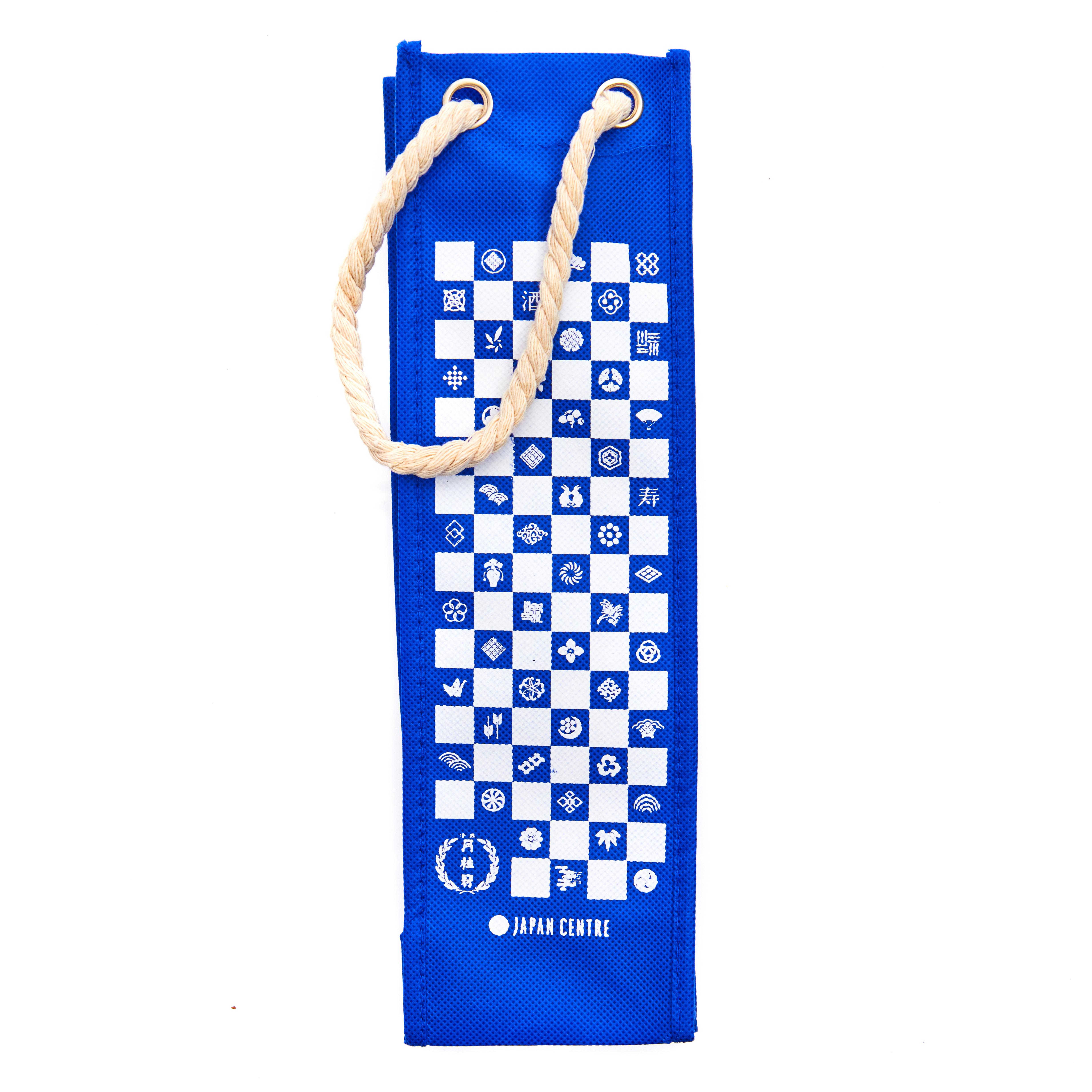 Japan Centre Bottle-Sized Gift Bag - Navy and White Ichimatsu Check Pattern - 25g