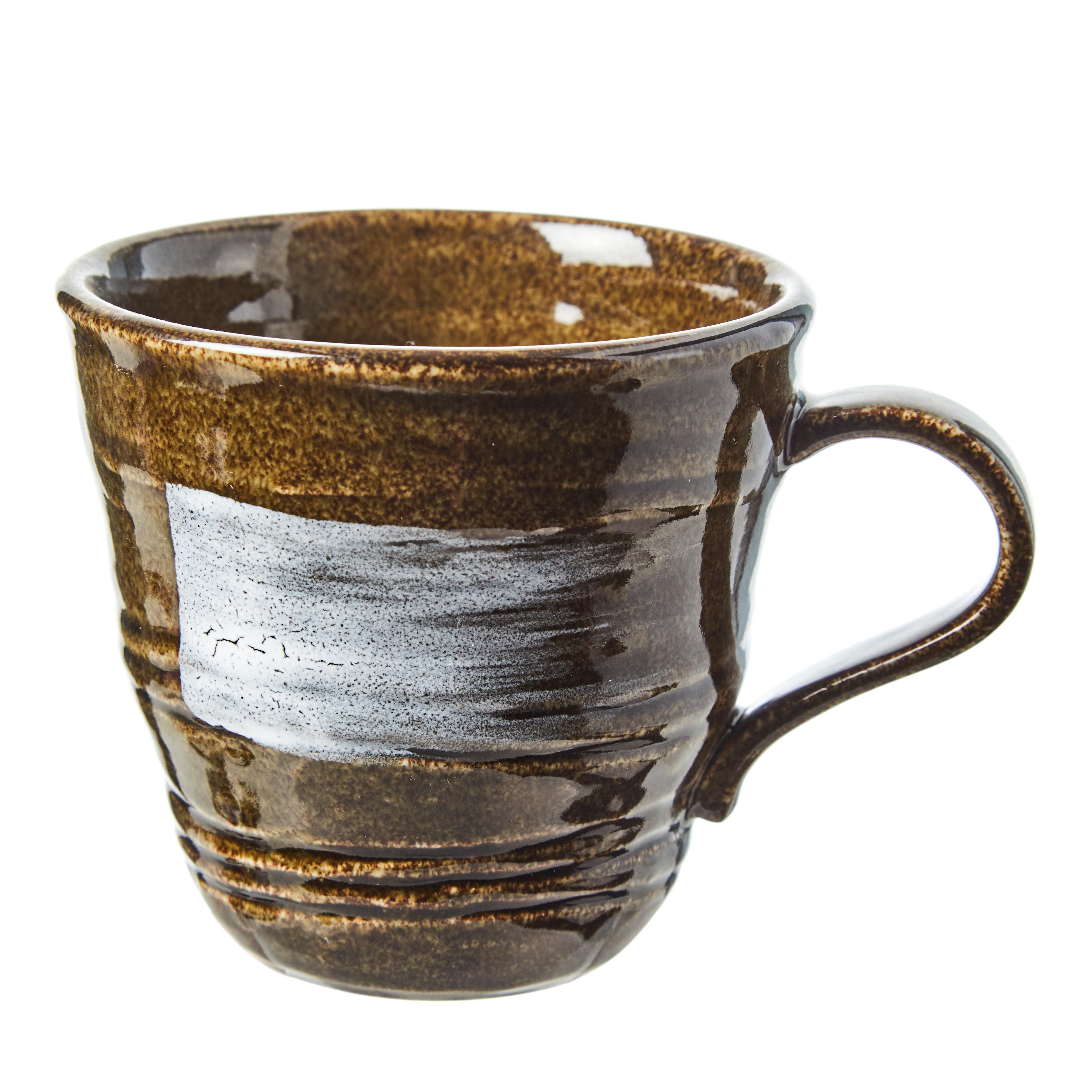 Ceramic Oribe Ware Uzushiohime Mug - Whirling Tides Pattern - 280g