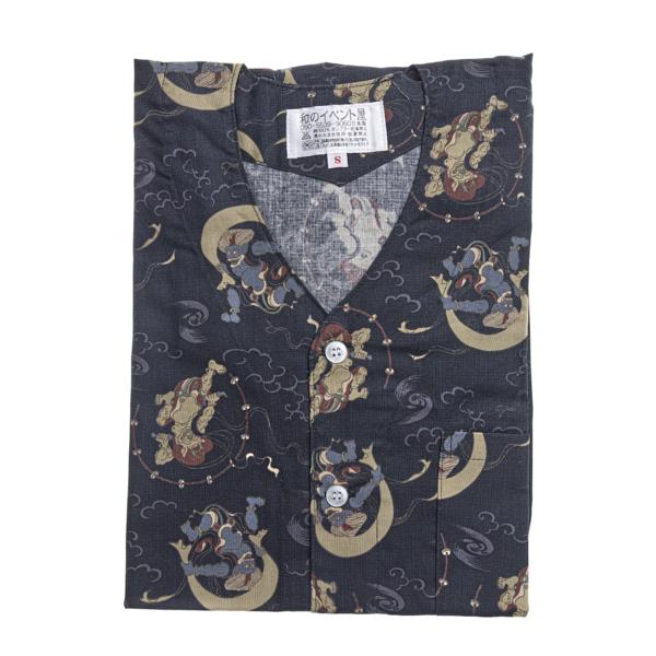 Traditional Japanese Chef Shirt - Black, Thunder And Wind God Pattern (Small) - 185g