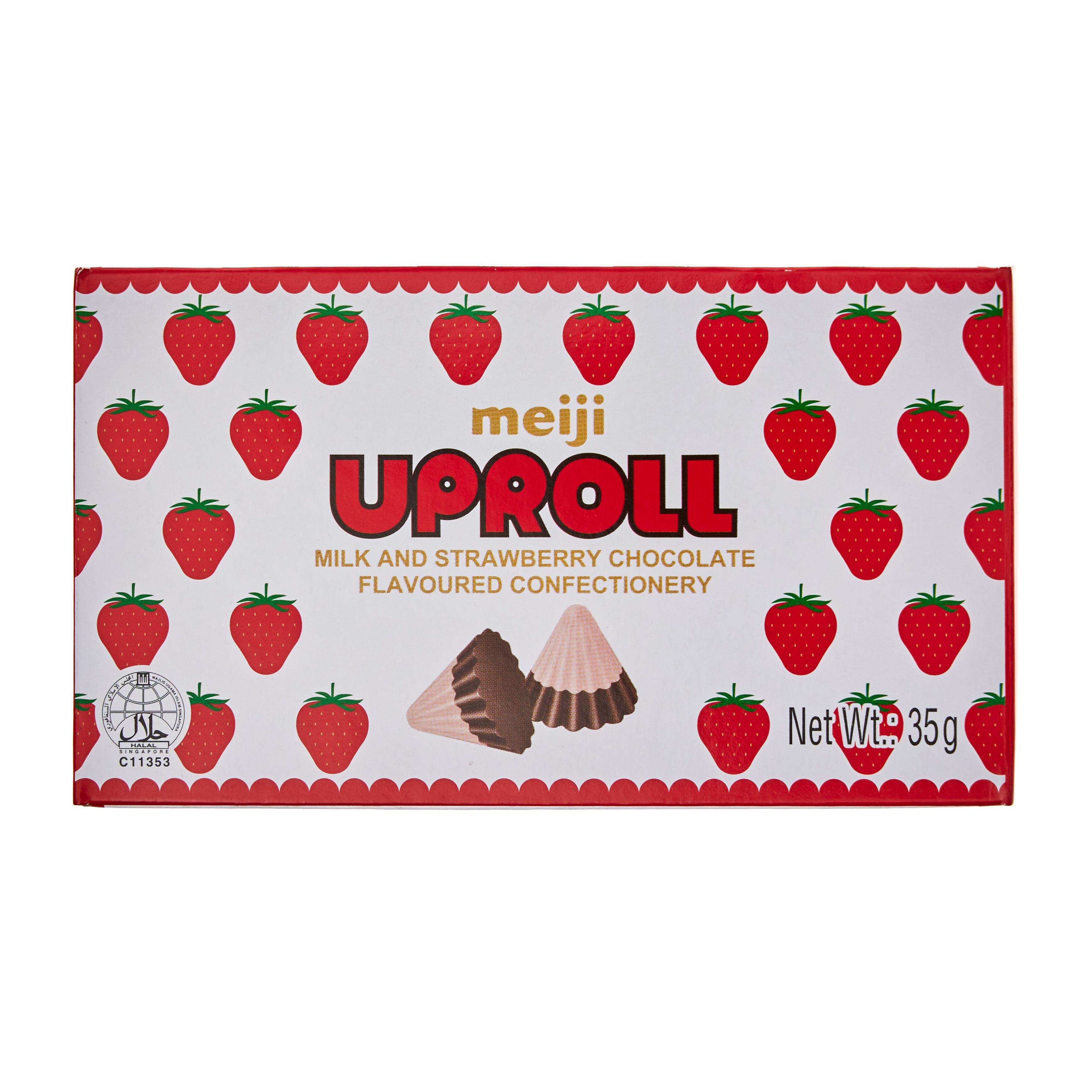 Meiji Uproll Milk and Strawberry Chocolate - 35 g - ジャパンセンター