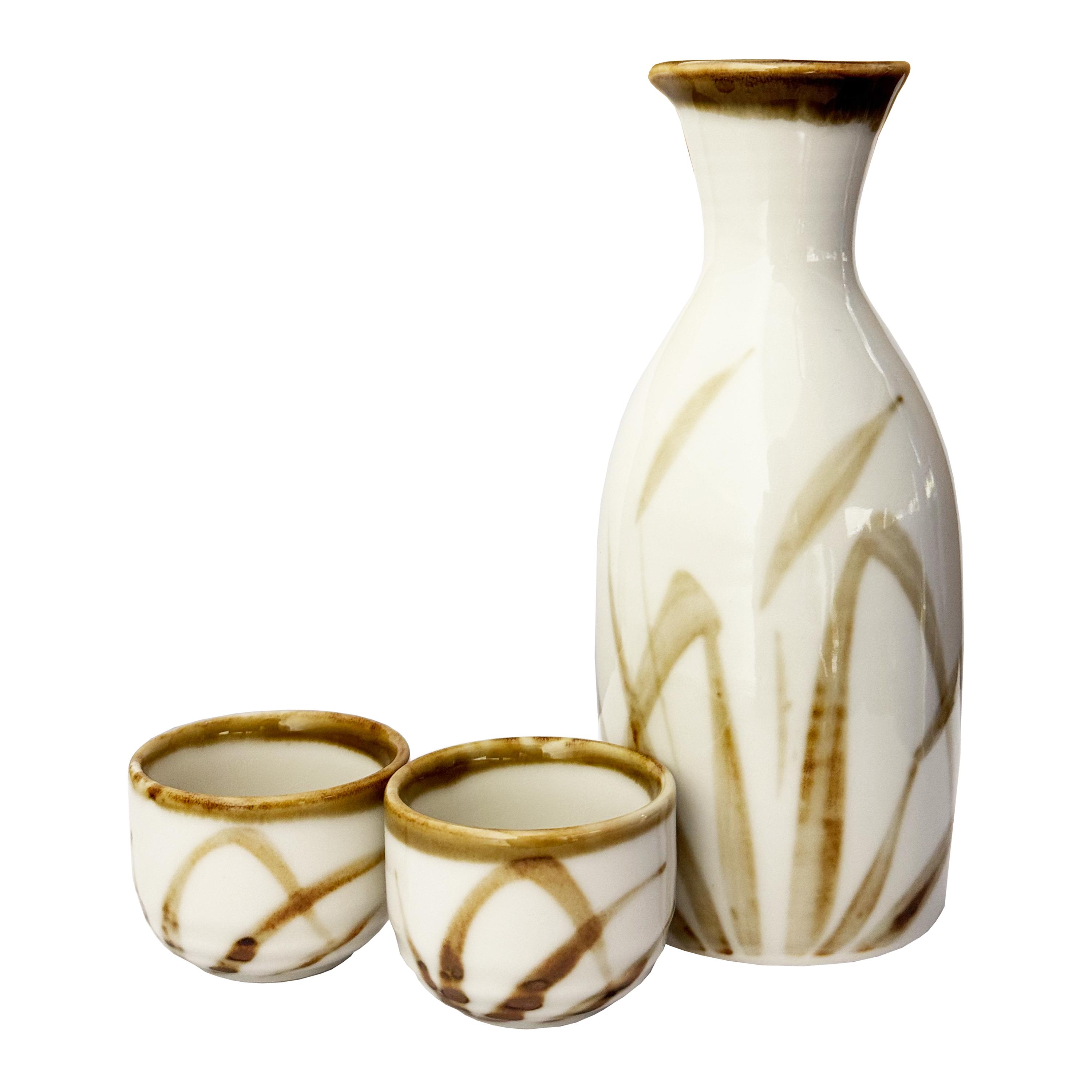 Yamata Seiho Ceramic Sake Set, Golden Pampas Grass Pattern - 340g