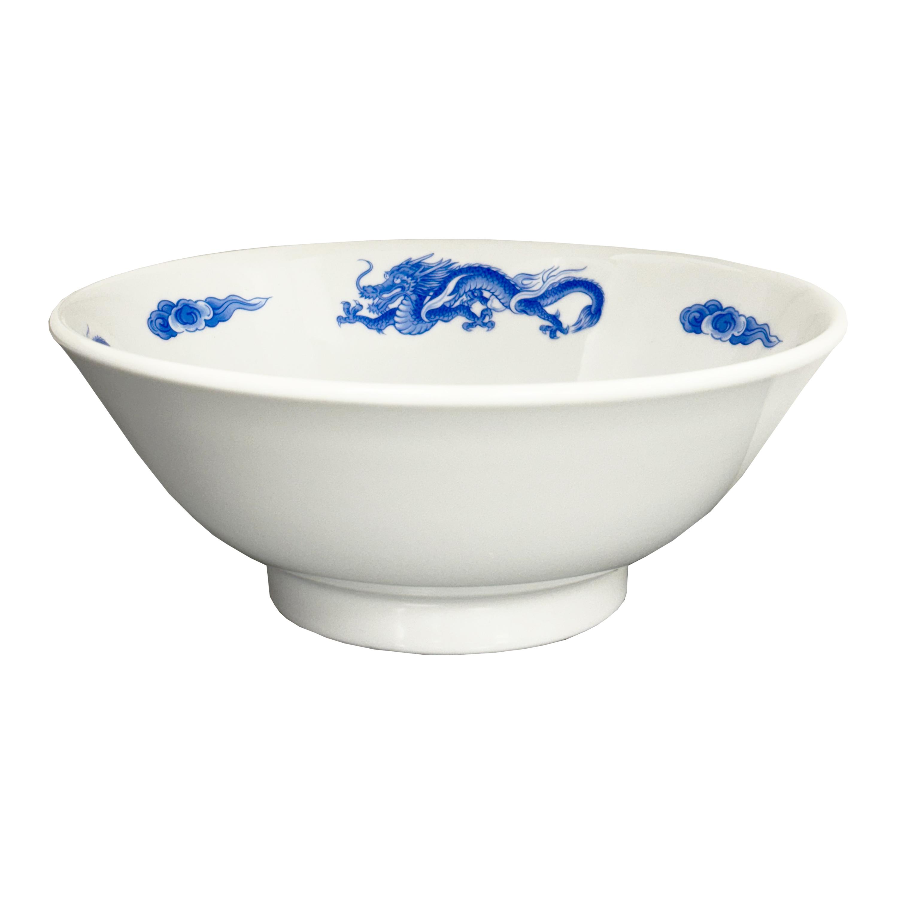 Ceramic Ramen Bowl, White with Blue Dragon Pattern - 705 g