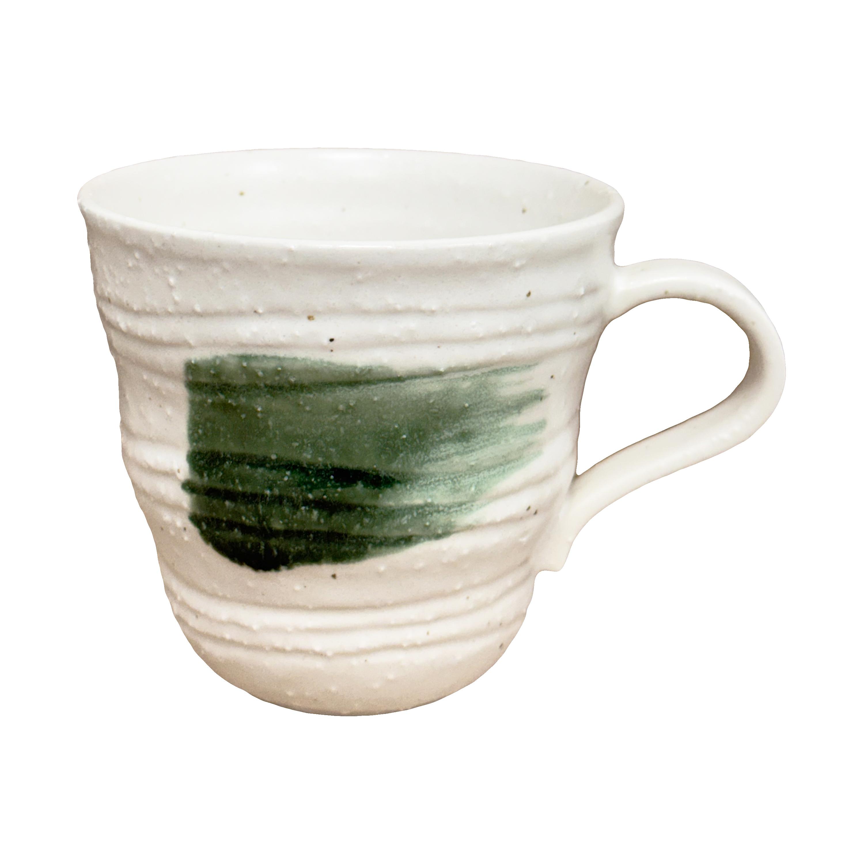 Saito Toen Ceramic Uzushiohime Mug, White Whirling Tides Pattern - 285g