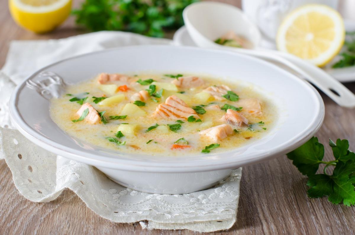 Creamy salmon miso soup