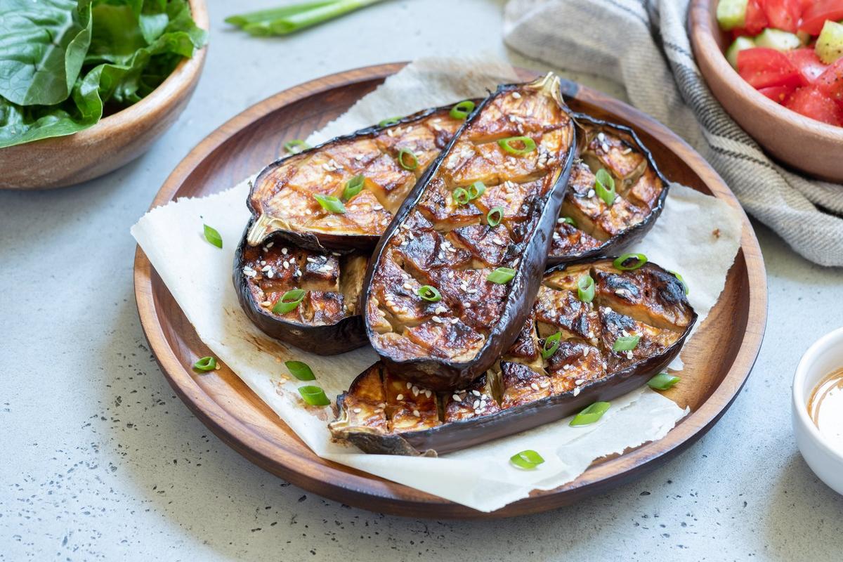 Miso and honey marinated roast aubergine