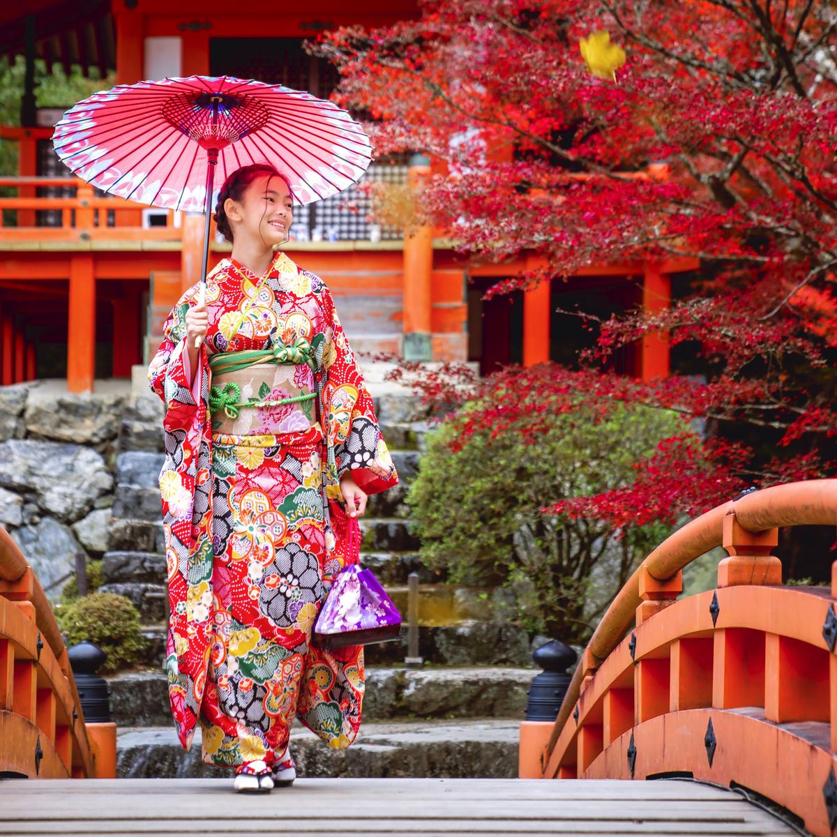 Woman wearing kimono in Japan