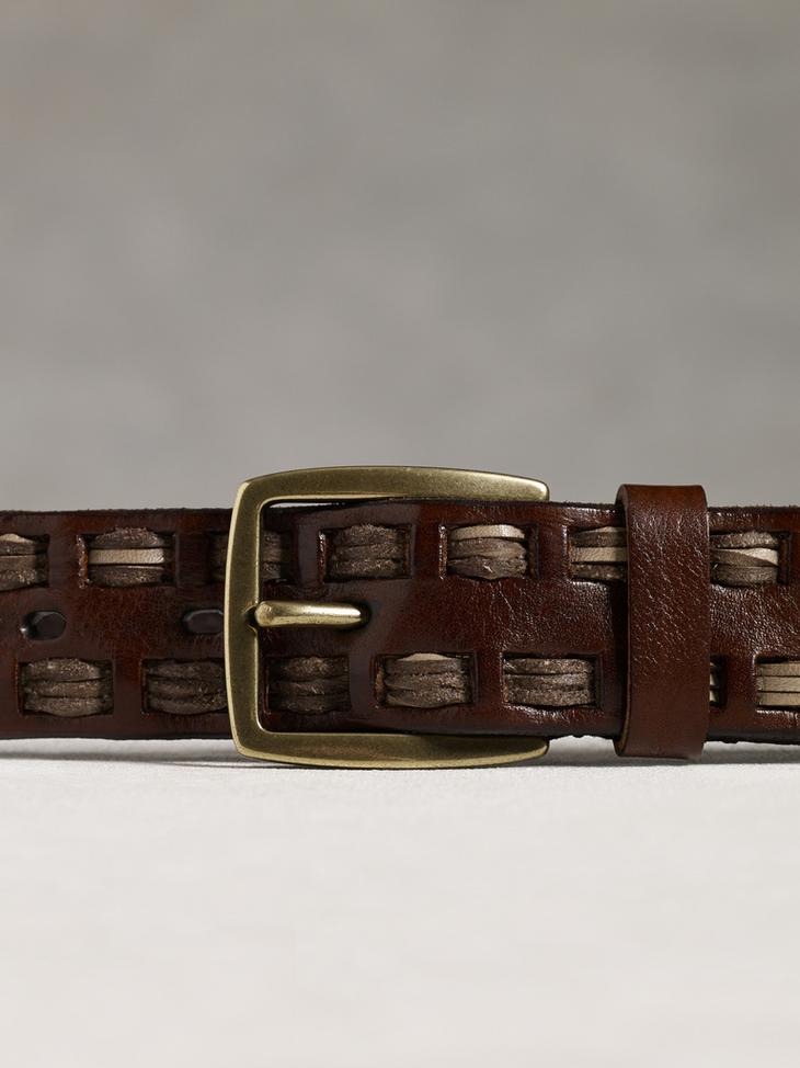LINEN STITCH LEATHER BELT W HARNESS BUCKLE image number 2