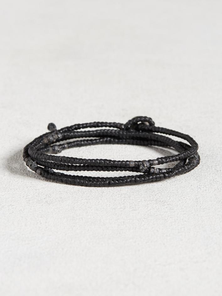 Waxed Knotted Cord Skull Wrap Bracelet image number 1