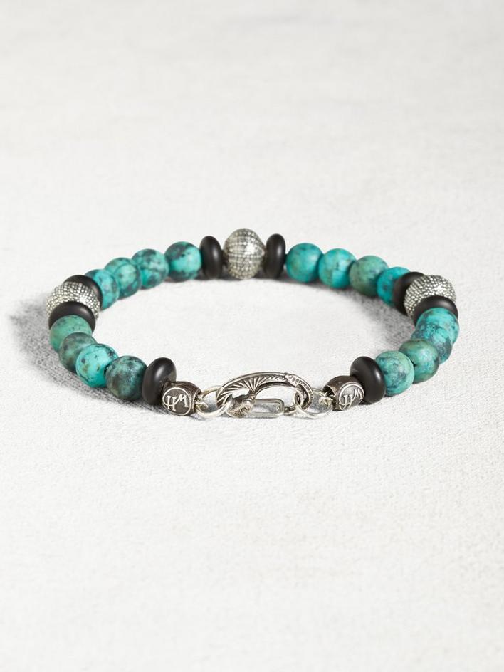 Turquoise & Onyx Bracelet with Sterling Silver Urchins image number 2