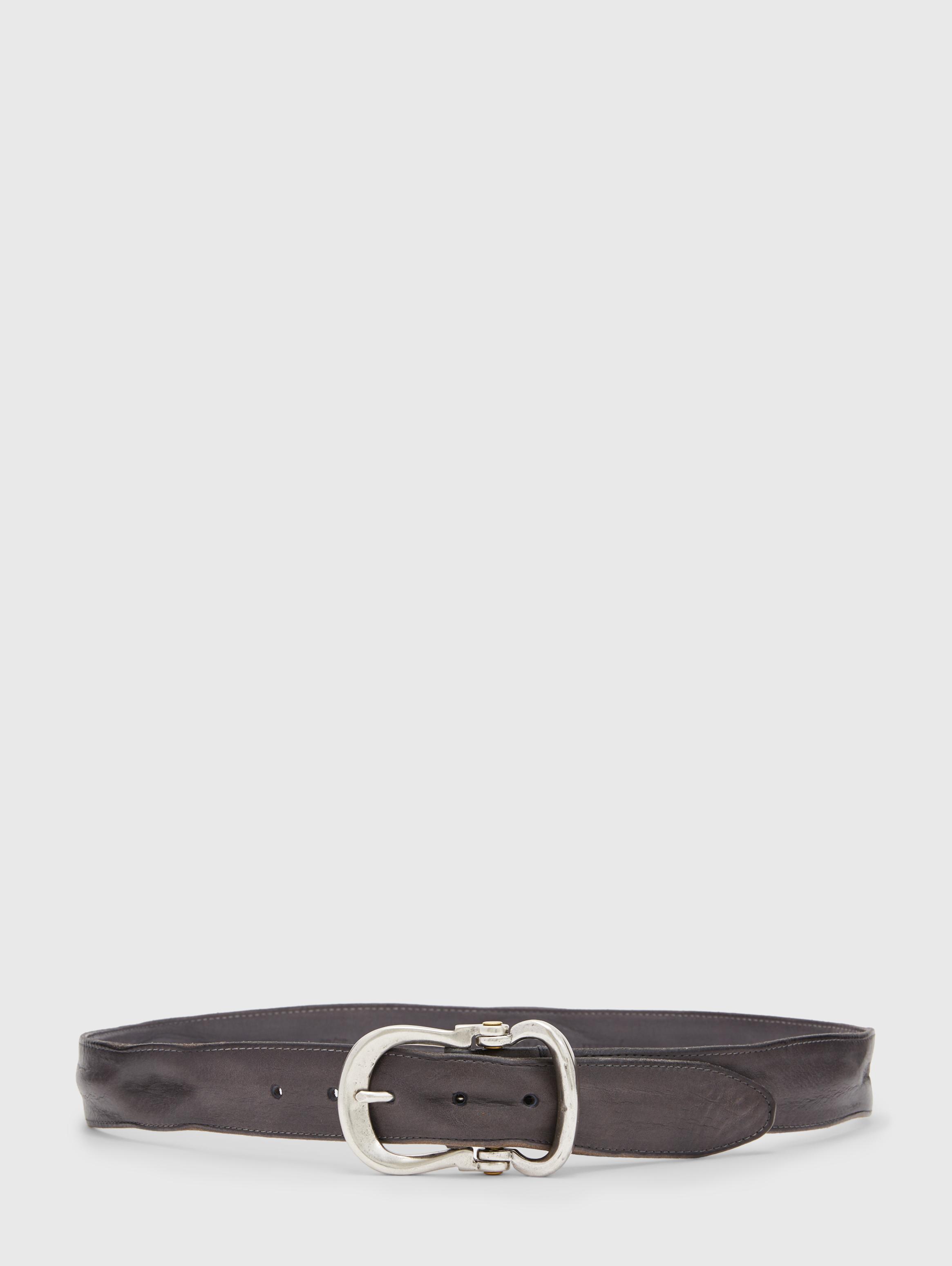 Black Pebbled Leather Belt, Signature Buckle (Antique Brass