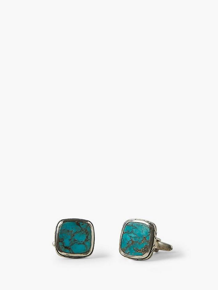 Silver Square Turquoise Cufflinks image number 3