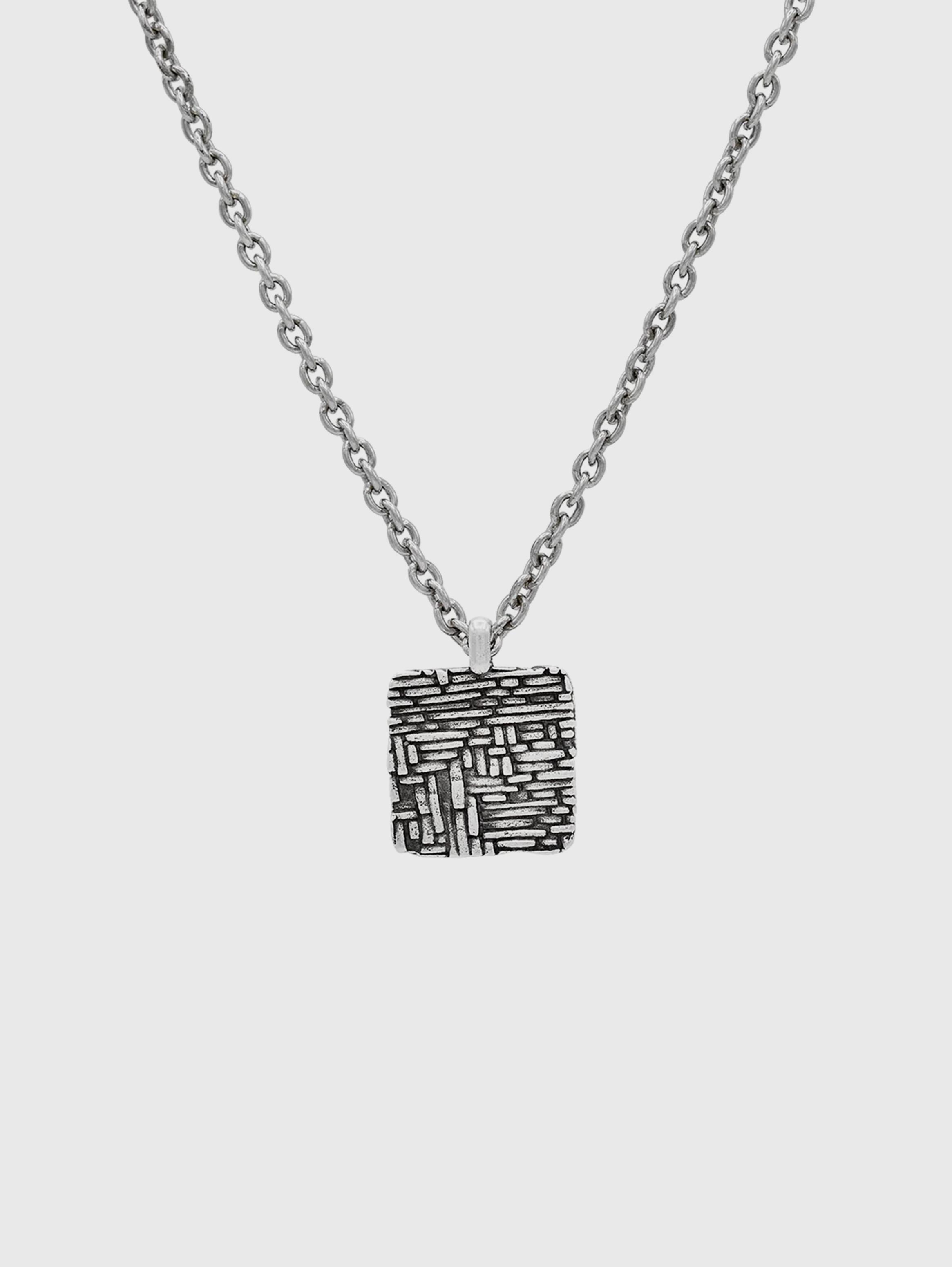 John Varvatos OVAL DOG TAG Chain Necklace for Men in Hammered Silver