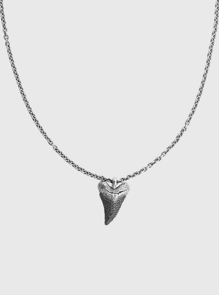 SHARK TOOTH PENDANT NECKLACE WITH BLACK DIAMONDS