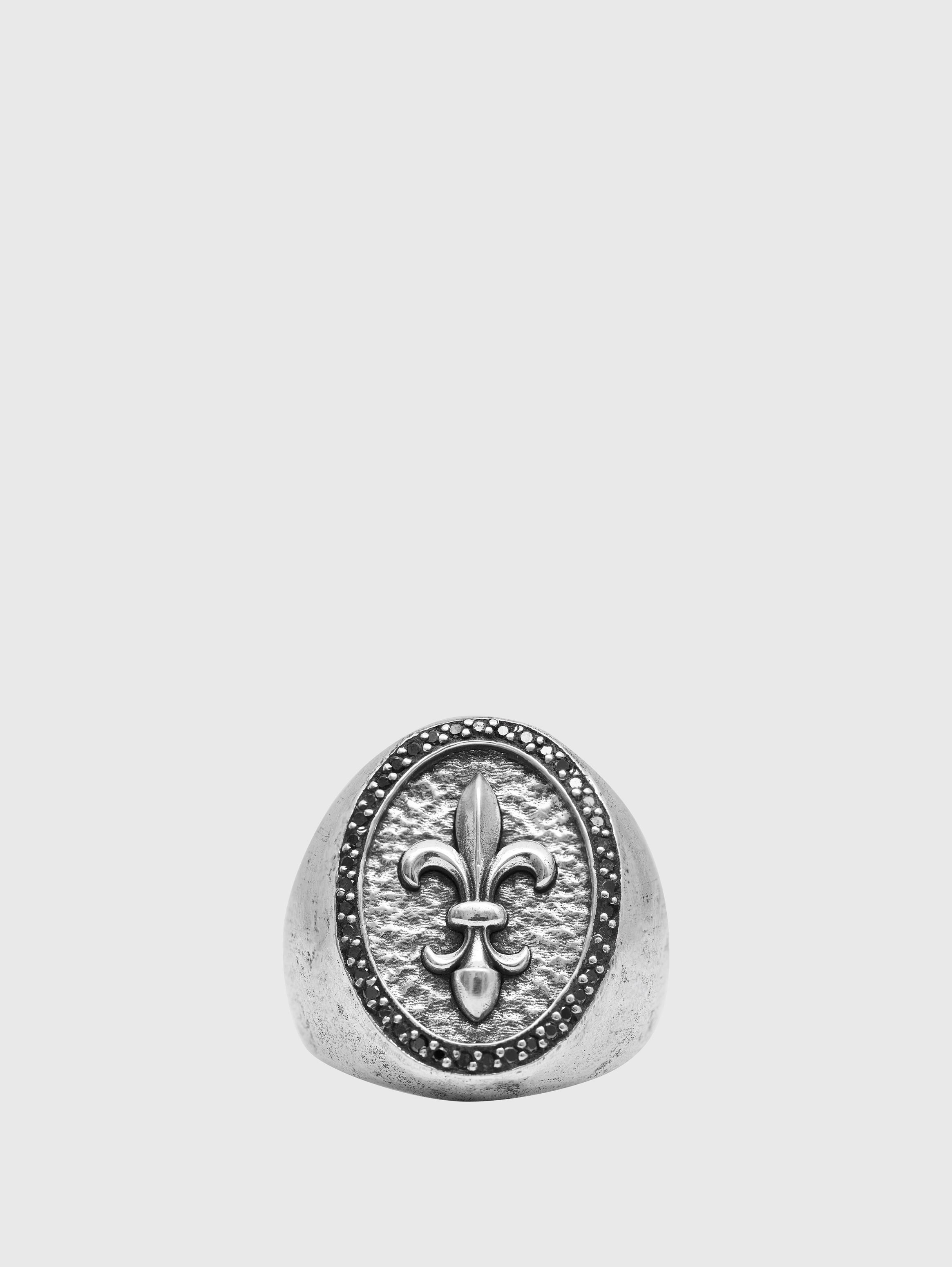 FLEUR DE LIS FEATURE RING WITH BLACK DIAMONDS